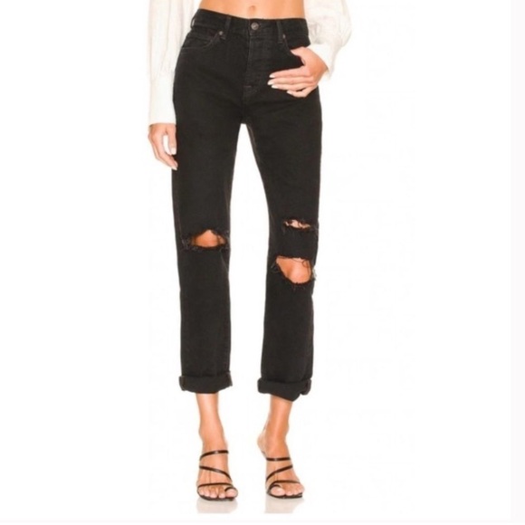 Free People jeans‎ black magic stretch distressed sz 32 NWT NEW plus size - Picture 1 of 9